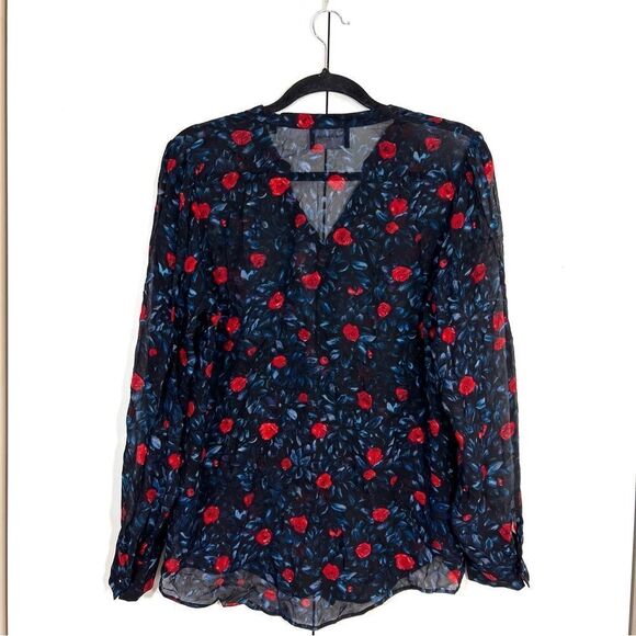 The Kooples Button Up Blouse Women’s 1 Floral Semi Sheer Long Sleeve - Picture 2 of 7